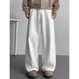 MAVQX Unisex Y2K Baggy Jeans Hip Hop Skater Jeans Vintage Dance Skateboard Pants Loose Fit Denim Jeans (US, Alpha, Small, Regular, Regular, White)