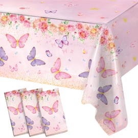 Staraise 3PCS Butterfly Tablecloth,Butterfly Disposable Plastic Table Covers,Watercolor Spring Themed Butterfly Birthday Decorations for Girls Kids Birthday Party,51.2X 86.6inch