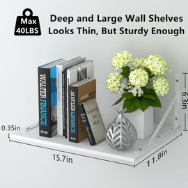 Deep Floating Shelves for Wall, 12 Inch Deep White Shelves for Bedroom, Large Wall Shelf for Living Room, Kitchen, Bathroom, Laundry Room and Decor Storage