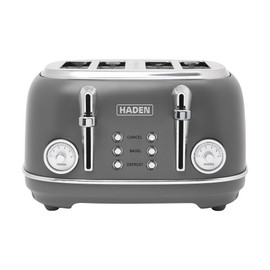 Haden Chelsea 4 Slice Wide Slot Toaster with Adjustable Browning Control, Grey & Chrome