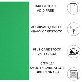 PA Paper Accents Smooth Cardstock 8.5" x 11" Green Grass, 65lb Colored cardstock Paper for Card Making, Scrapbooking, Printing, Quilling and Crafts, 250 Piece Pack