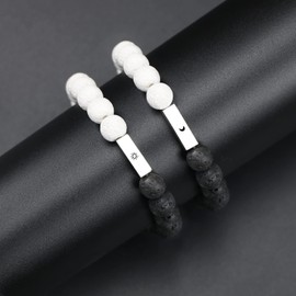 free-space 2 Matching Sun Moon Bracelets Yin Yang Magnetic Couple Bracelet Lava Pearl Friendship Relationship Boyfriend Girlfriend, Metal