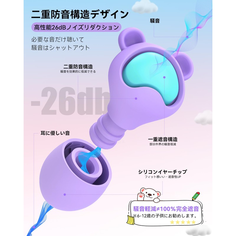 Quietide Ear Plugs for Kids (Age 6-12) 26dB Noise Reduction