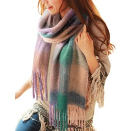 Voqeen Women Scarfs Winter Warm Soft Tartan Scarves Long Check Tassel Shawl And Wraps Large Thick Stole Blanket Scarf Gifts for Ladies