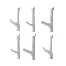 DESIGN DELIGHTS Set of 6 Limb Wardrobe Hooks, Teak Root, Approx. 17 x 10 x 2.5 cm (H x D x W), White Country House Shabby Coat Hooks, Wall Coat Rack, Wooden Hooks, Wall Hooks