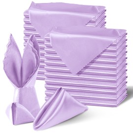 Homiest 100 Pack Light Purple Satin Napkins 20x20 Inches Dinner Napkins Decor, Scalloped Square Napkins Silky Elegant Wedding Napkins, Smooth Table Cloth Napkins for Restaurant Graduation Party