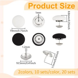 PH PandaHall 20 Sets Baseball Cap Button 2 Colors Cloth Covered Buttons 19mm Top Replacement Hat Button Black Fabric Covered Button White Round Buttons for Hat Jeans Replacement Repair Clothing Sewing
