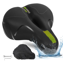 OSIGEI Bicycle Saddle Comfortable Soft Memory Foam Bicycle Saddle Ergonomic Bicycle Accessories Wide Bicycle Saddle for City Riding, City MTB Bicycle Seat with Tool (YELLOW)