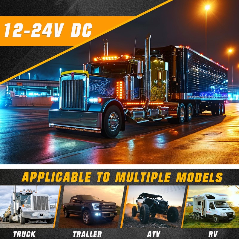 BJZ 3/4" Strobe+Marker Lights Dual Function Amber Trailer LED Side