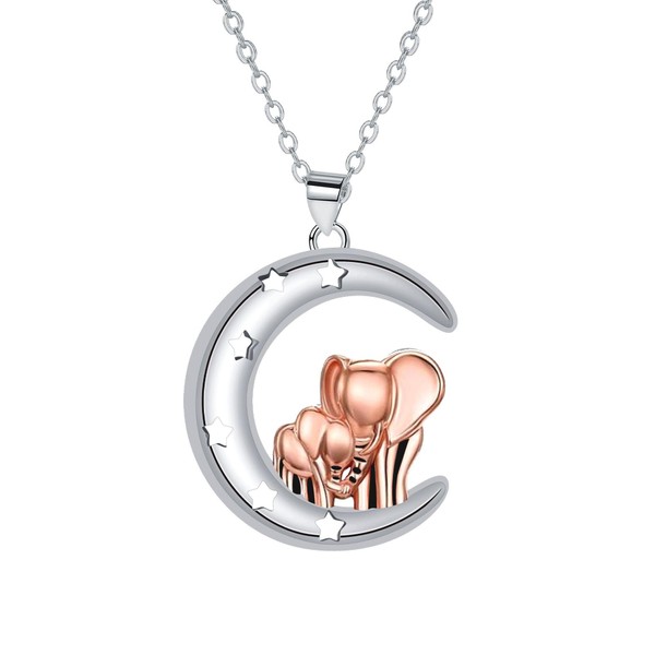 Teogneot Elephant Moon Necklace Two Tone Design in Silver and