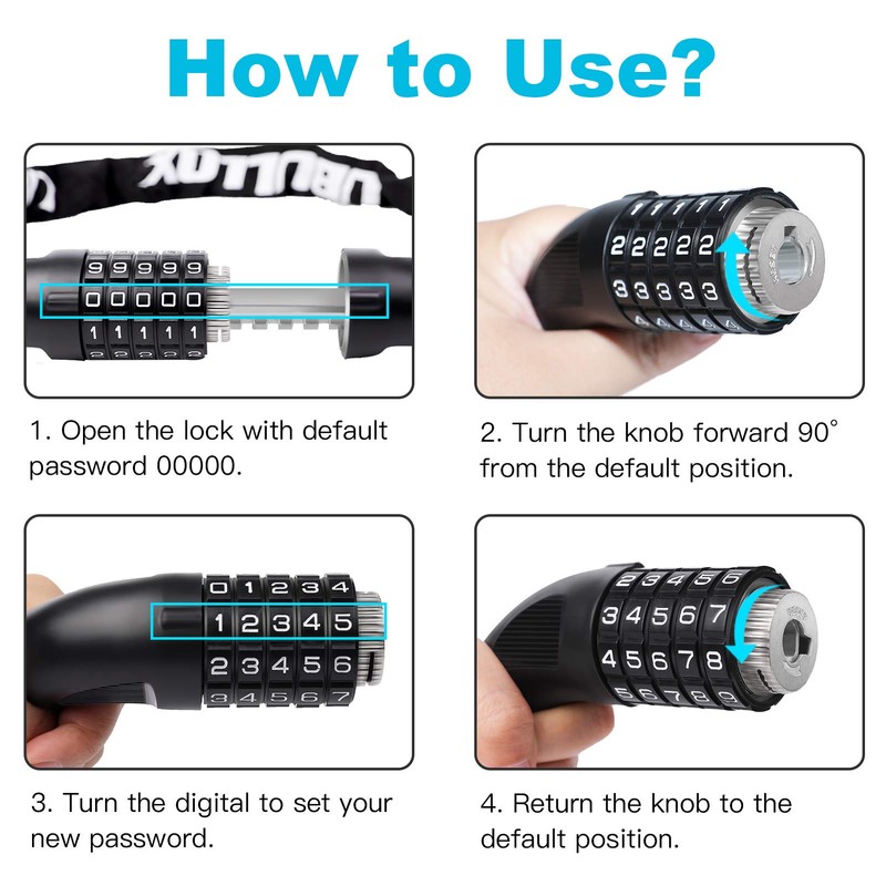 UBULLOX Bike Chain Lock 3FT 5-Digit Combination Bike Locks Anti-Theft