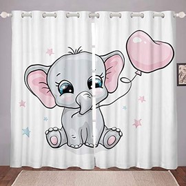 Elephant Curtains for Bedroom Living Room Cute Baby Elephant Curtains for Kids Boys Girls Cartoon Elephant Printed Windows Drapes Cute Animal Room Decoration,W46*L72