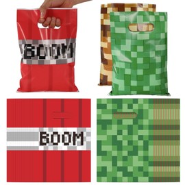 50pcs Pixel Party Bags, 2 Styles Pixel Plastic Gift Bag Video Game Theme Birthday Party Favors Supplies for Boys Girls for Packing Goodie Candy Snack Gift