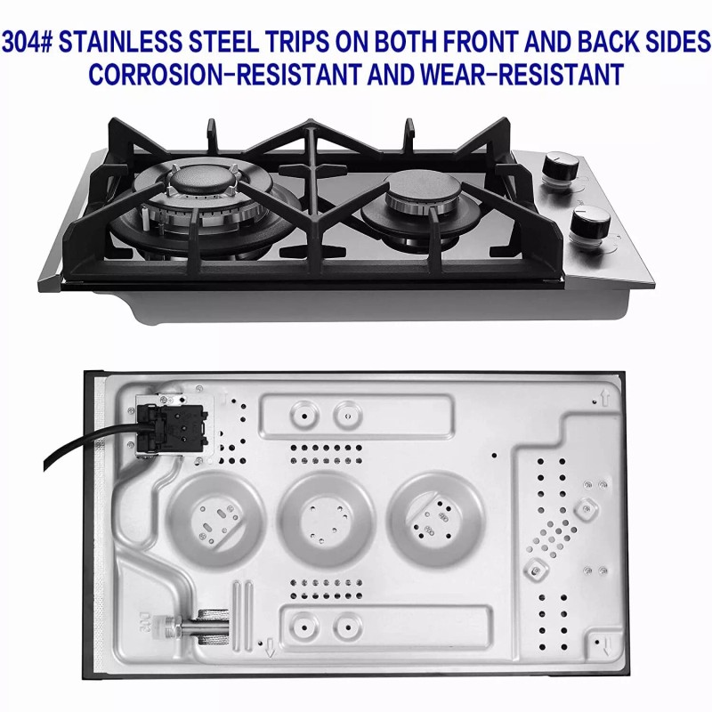 Eascookchef 2-Burners Gas Cooktop 12in Eascookchef Tempered Glass NG/LPG Convertible