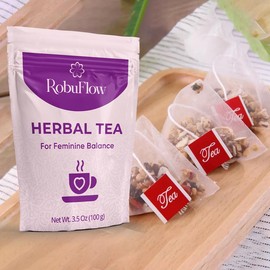 RobuFlow Herbal Tea Feminine Balance – Triangle Tea Bags with Cranberry, Blueberry, Dried Peach, Hawthorn & Roselle – Natural Fruity Blend