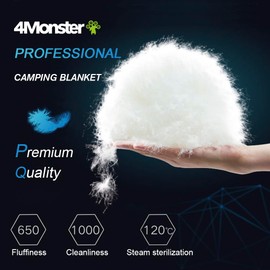 4Monster Down Camping Blanket - Outdoor Travel Quilt Puffy 650 Fill, Packable, Lightweight,Wind & Waterproof | Ideal for Stadium, Backpacking,Picnics, Beach and Hiking (Grid- Gray, 54 * 80")