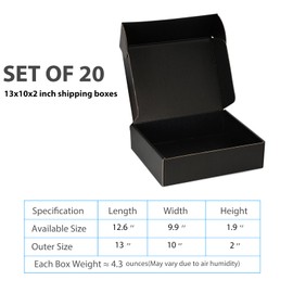 DUZCLI Small Shipping Boxes 13x10x2 Inches – Black Corrugated Cardboard Boxes (20-Pack) for Mailing, Packing, Small Business & Gift Packaging - Recyclable & Sturdy