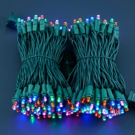 SWEET SHINE LED Wide Angle Christmas Lights, Pack of 2 Sets 25 Ft 100 LED Green Wire 5mm Lights Set, UL Certified Commercial Grade Holiday String Light (Multicolor)
