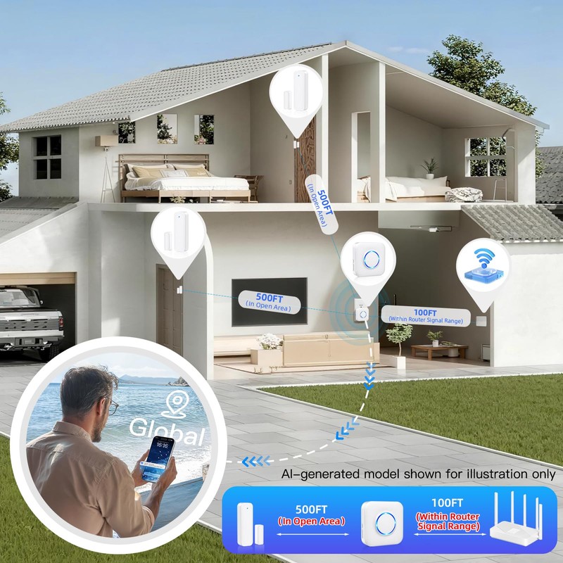 WiFi Door Sensor Chime, Smart Door Open Alert Window Sensor