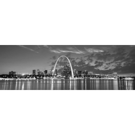 PHOTOSBYJON Canvas St Louis Skyline Dusk 16 inches x 46 inches B&W Black and White Saint Louis City Downtown Photographic Panorama Print Photo Picture