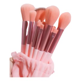 Set Brochas De Maquillaje 13 Pzs Profesional +bolsa Color Rosa