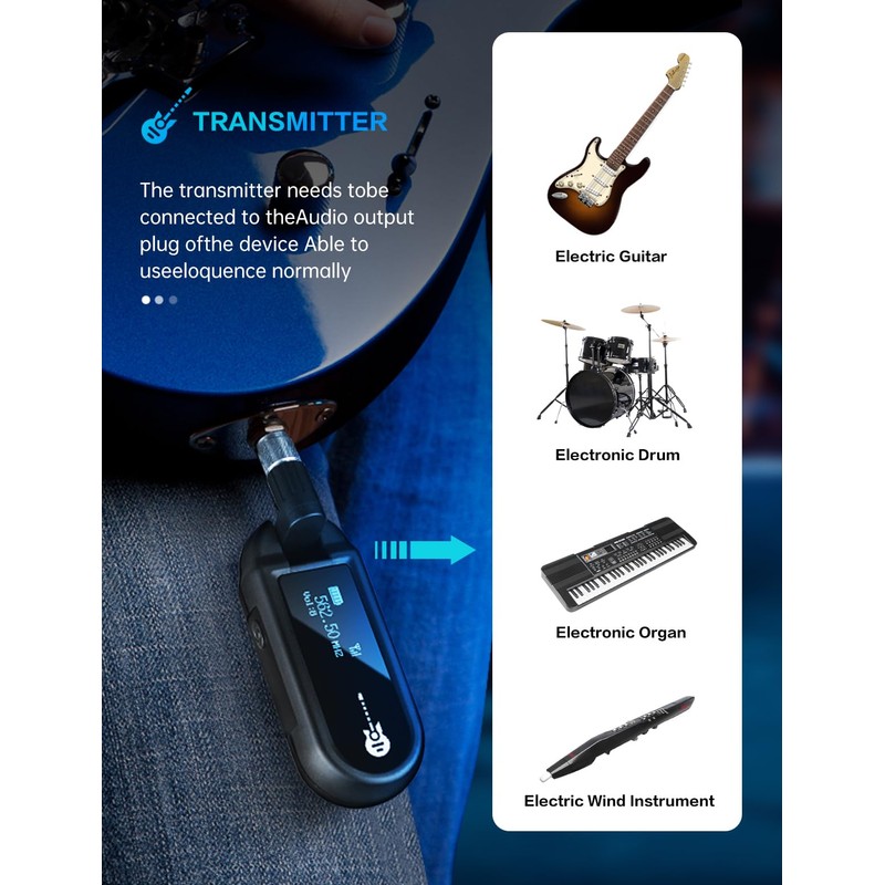 EBJ Wireless Guitar System UHF Wireless Guitar Transmitter Receiver Rechargeable