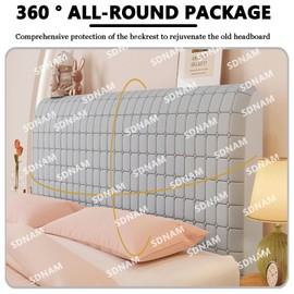 Headboard Slipcover Universal Bed Headboard Covers Dustproof All-inclusive Padded Modern Elastic Headboard Cover Stretch Dustproof Bed Head Cover Protector For Bedroom Decor (Beige, 200cm)