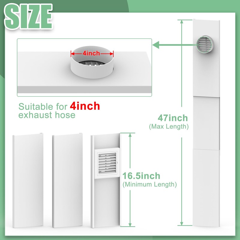 Memrita Dryer Vent Window Kit for 4" Diameter Dryer Vent