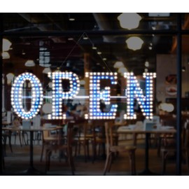 30"x10" LED Open Sign for Business - Ultra Bright Light with Hanging Kit, Window Business Sign Store Sign for Retail, Restaurants & Offices (White-Blue)
