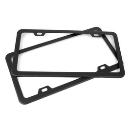 X AUTOHAUX 2 pcs Universal Car License Plate Frame,Black Stainless Steel Car 2 Hole License Plate Frame Cover w/Screw Caps
