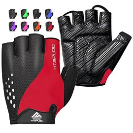 HTZPLOO Bike Gloves Cycling Gloves Biking Gloves for Men Women with Anti-Slip Shock-Absorbing Pad,Light Weight,Nice Fit,Half Finger Bicycle Gloves (Red, Medium)