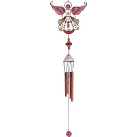 ICE ARMOR 23" Long Red Angel Copper and Gem Wind Chime Statue Sculpture Ornament Decoration Garden Decor Ideas for Housewarming, Holidays and Birthdays Great Collectible Addition