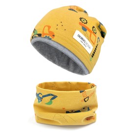 beifon Children's Beanie Hat & Loop Scarf Set, 95% Cotton Hat Scarf Set Girls Boys 2-8 Years, Tube Scarf Warm Winter Hat Knitted Hats for Autumn Winter Spring, yellow