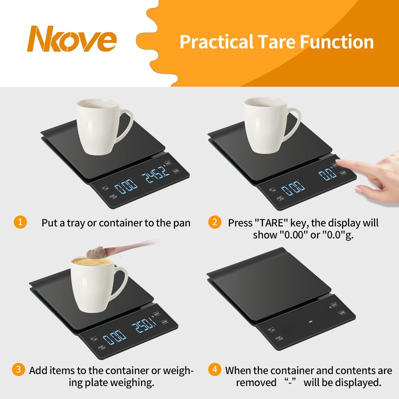 NKOVE Digital Coffee Scale with Timer 3kg/0.1g High Precision Espresso