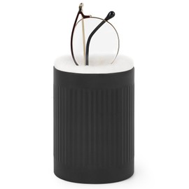 Mkono Plush Lined Eyeglasses Holder Metal Protective Glasses Holder Stand Glasses Storage Organizer Case for Table Desk (1, Black)