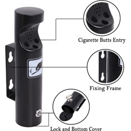 Poweka Round Wall Ashtray Stainless Steel for Restaurants Offices and Hotels with Lock (Black)