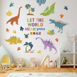 Dinosaurs Wall Decals Stickers Dino Volcano Tropical Leaf Palm Tree Baby Boy Girl Room Nursery Decor, Cloud Moon Star Home Decorations Neutral Kid Bedroom Playroom Art