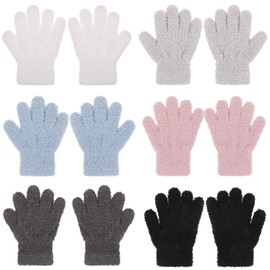 QKURT 6 Pairs Warm Winter Gloves for Children, Plain Plush Children's Gloves, Full Finger Winter Toddler Gloves, Stretch Gloves for Boys and Girls, multicoloured