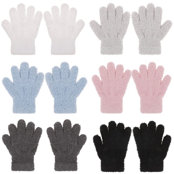 QKURT 6 Pairs Warm Winter Gloves for Children, Plain Plush
