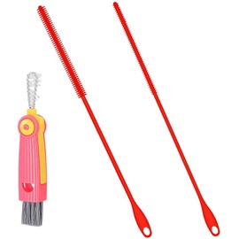2PCS Silicone Straw Cleaner Brush and 1PCS Cup Lid Cleaning Brush Extra Long Reusable Straw Cleaning Brush Bottle Straw Clean Brush Bendable Crevice Soft Brush Straw Brushes for cleaning Straws (Red)