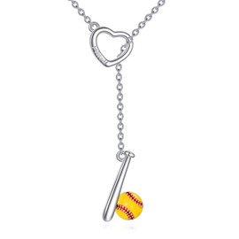 YAFEINI Softball Necklace 925 Sterling Silver Ball Y Chain Lariat Pendant Necklace Sports Jewellery Softball Gifts for Women