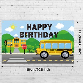 Yellow School Bus Birthday Party Decoration Backdrop Banner, Wheels Bus Bday Party Background for Kid Yellow Bus Theme Birthday Party Back to School Kindergarten Party Supply, 72.8 x 43.3 Inch