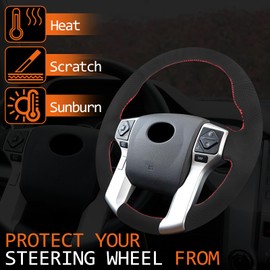 SUNBREATH Compatible with Hand Sewn Steering Wheel Cover for Toyota Tacoma 2012-2021 Tundra Sequoia 2014-2021 4Runner 2010-2021 Non-Slip Breathable Microfiber Leather Steering Wheel Protector