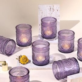 DEVI 8oz Empty Purple Embossed Glass Candle Jars for Making Candles Set of 8, Glass Candle Jars, Bulk Empty Candle Containers, Candle Tins Making Supplies for Gifts, Purple Decor, Baby Shower Favor