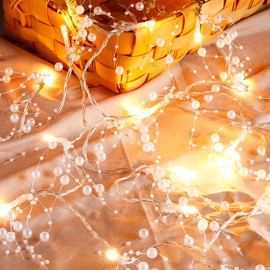 VERY100 Christmas Garland with Lights 8.3 FT Festival Lighted Berry Beaded Garland Christmas Decorations for Indoor Home Mantel Fireplace Holiday Party Decor(White)