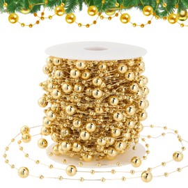 98 FT Christmas Tree Garland Beads, Gold Beaded Garland for Christmas Tree, Artificial Xmas Pearl Strands Chain Trim for DIY Home Mantle Fireplace Wreath Wedding Holiday Party Decorations