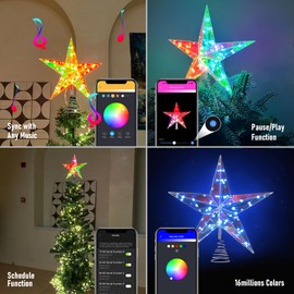 11.8" Christmas Tree Star with Smart APP&Remote, Smart Christmas Tree Toppers with Music, DIY, Dimmable, Timer, Color Changing Christmas Tree Star Topper Lighted Decorate to Holiday,Indoor