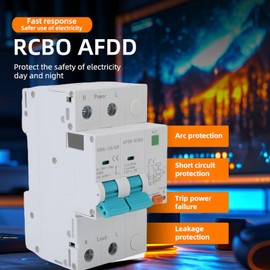 Dpofirs 2P AFDD RCBO RCCB Circuit Breaker, Integrated Arc Fault Detection, Overload Earth Leakage,Short Circuit Safeguard for Building Hospital Electrical Systems (40A)