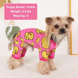 Dog Pajamas Pjs Spring Summer Dog Clothes for Small Dogs Girl Boy, Soft Stretchy Tiny Chihuahua Yorkie Puppy Clothes Doggie Onesies Cat Pet Jammies Outfit, Pink Duck, S