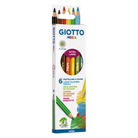 Giotto Mega F225800 Hexagonal Coloured Pencils in 6 Colours, with 5.5 mm Thick Lead, Case of 6 Pieces, 1 Piece (Pack of 1)